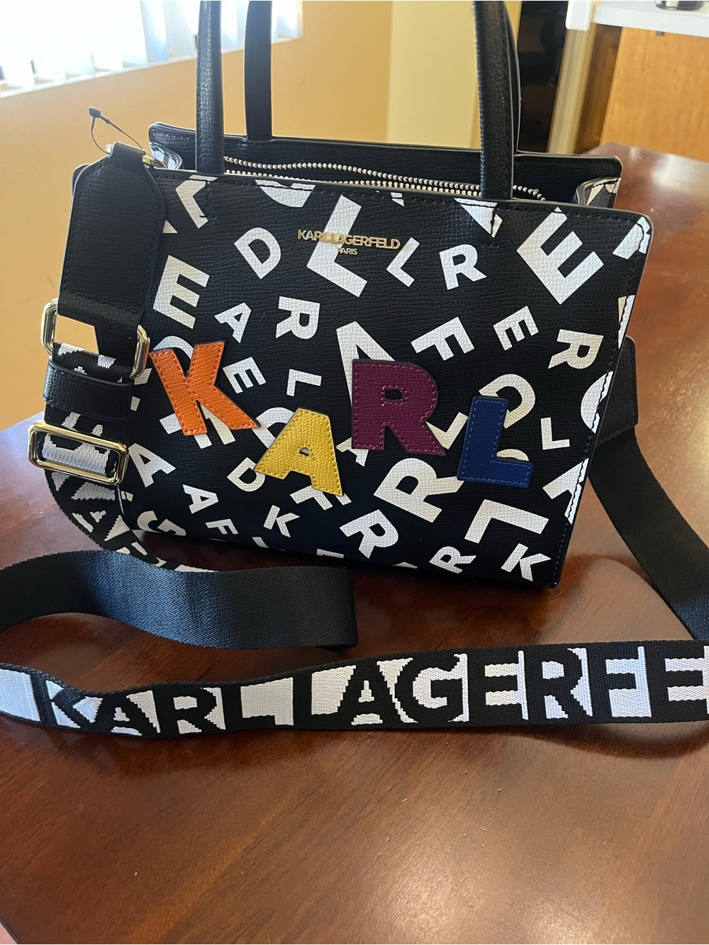 NWT Karl Lagerfeld Paris Maybelle Satchel Black Graffiti Multicolor KARL Bag